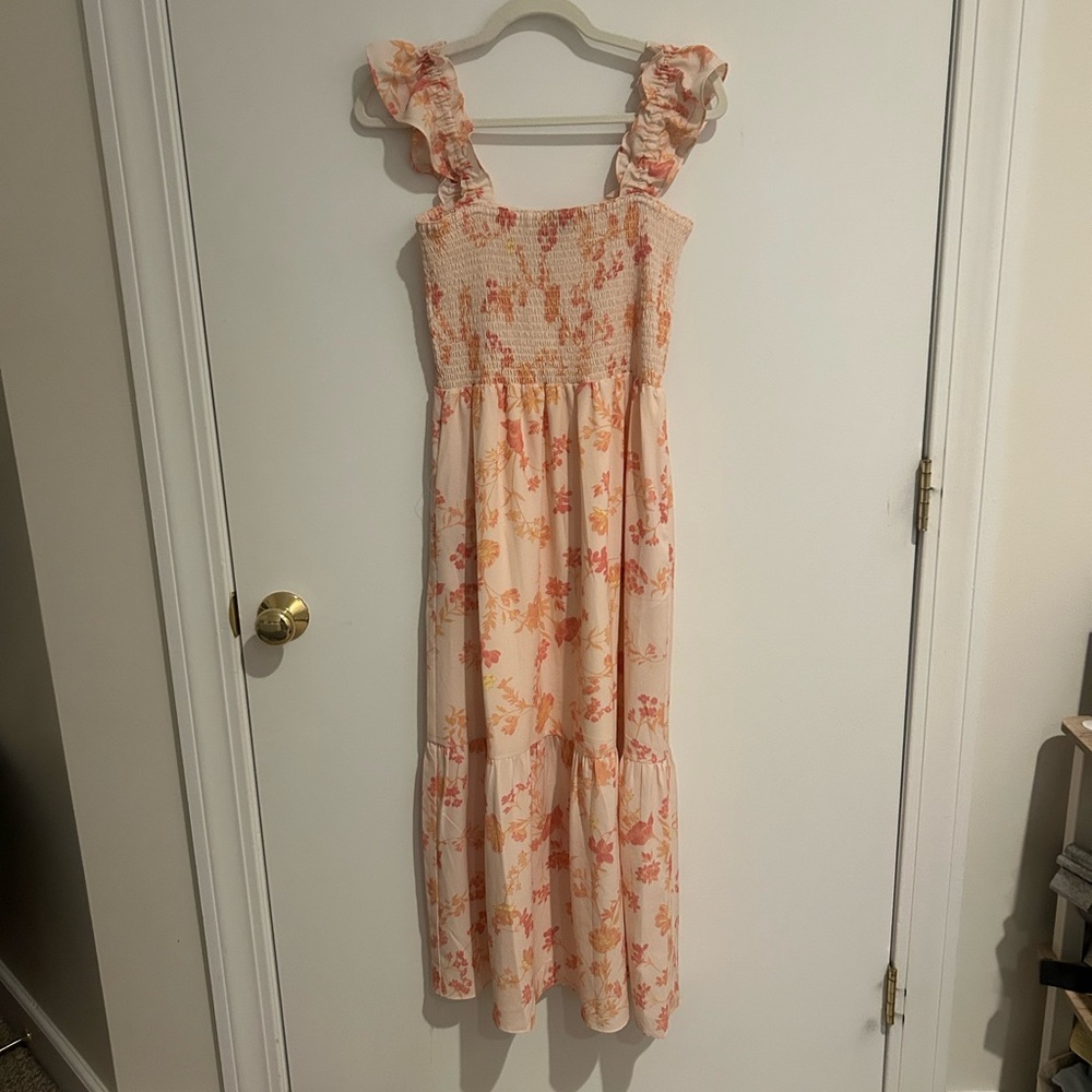 French Connection Smocked Floral Midi